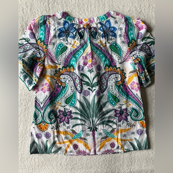 Talbots Peasant Style Top, lightweight material whimsical floral pattern. Sz SP - Picture 9 of 9